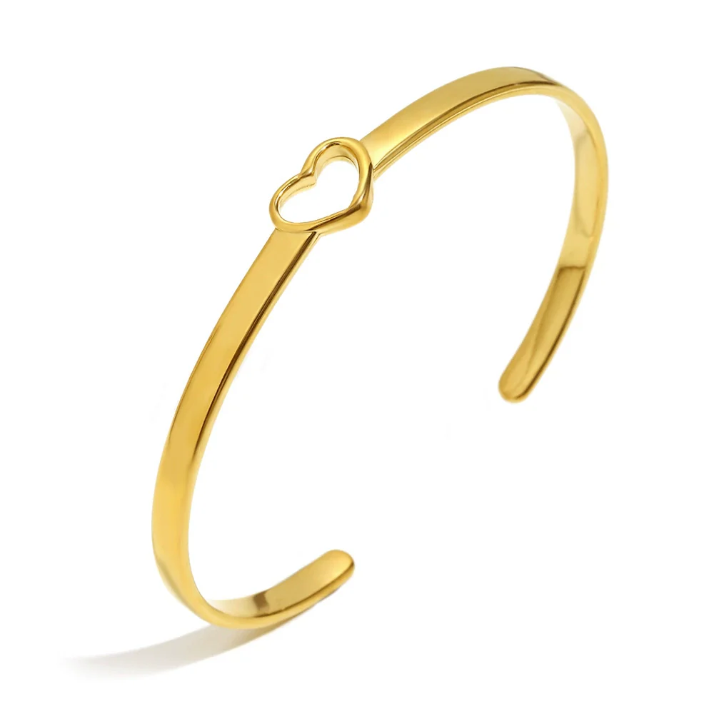 Wholesale Heart Cutout Stainless Steel Electroplated 18K Gold Simple Zircon Line Bracelet Fashion Geometric Hand Ornament - Image 2