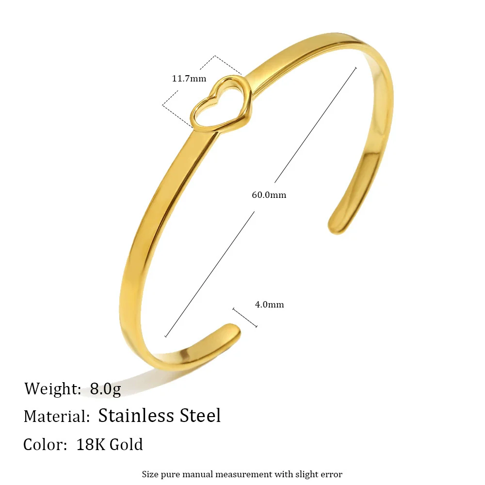 Wholesale Heart Cutout Stainless Steel Electroplated 18K Gold Simple Zircon Line Bracelet Fashion Geometric Hand Ornament - Image 5