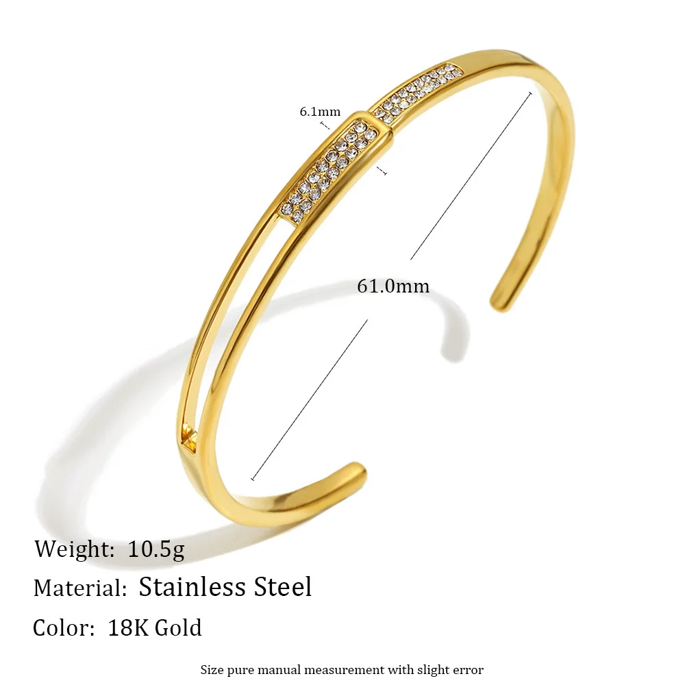 Wholesale Heart Cutout Stainless Steel Electroplated 18K Gold Simple Zircon Line Bracelet Fashion Geometric Hand Ornament - Image 6