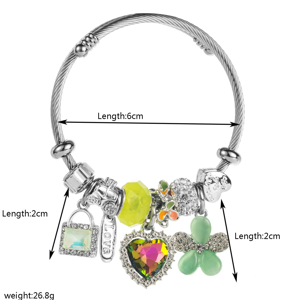 Wholesale Heart Flower Pendant Bracelet Stainless Steel Alloy Set With Diamonds Women's Fashion Plants Flowers Style - Image 2