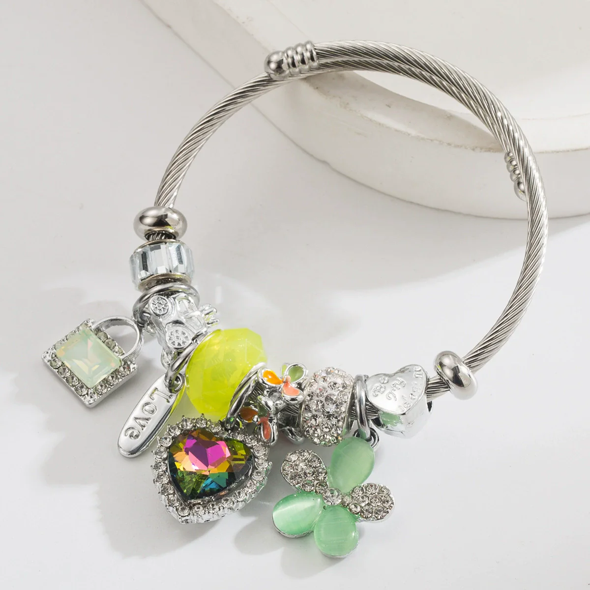 Wholesale Heart Flower Pendant Bracelet Stainless Steel Alloy Set With Diamonds Women's Fashion Plants Flowers Style - Image 6