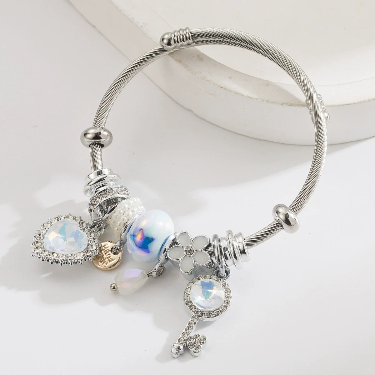 Wholesale Heart Key Flower Pendant Bracelet Alloy Set With Diamonds Adjustable Couple Bracelet - Image 3