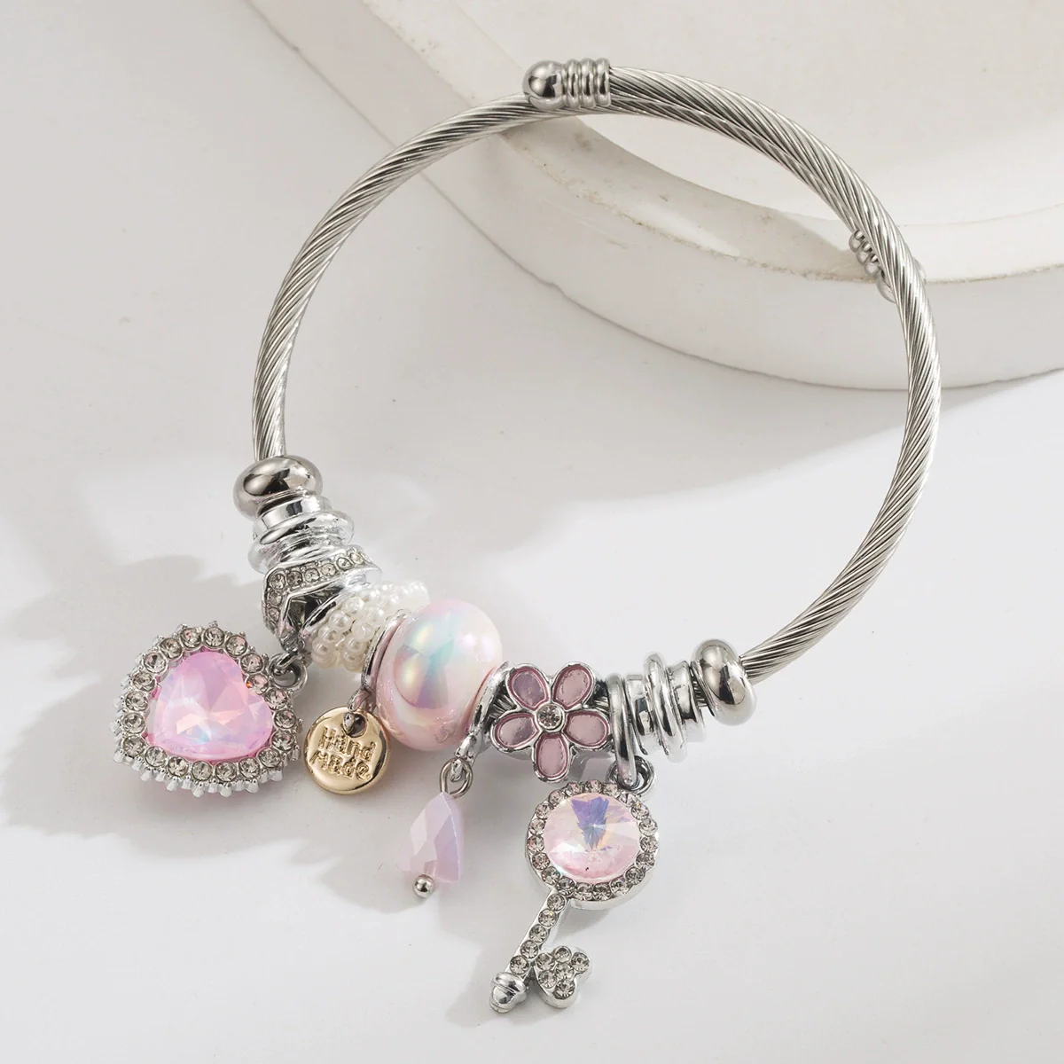 Wholesale Heart Key Flower Pendant Bracelet Alloy Set With Diamonds Adjustable Couple Bracelet - Image 6