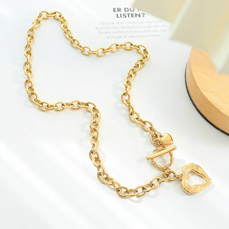 Wholesale Heart Style 316L Stainless Steel Women's Clavicle Necklace With Electroplating And Ot Buckle - Image 3