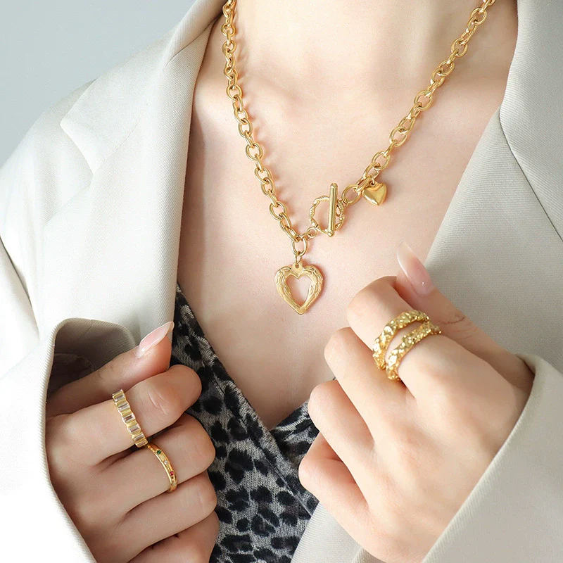 Wholesale Heart Style 316L Stainless Steel Women's Clavicle Necklace With Electroplating And Ot Buckle - Image 4