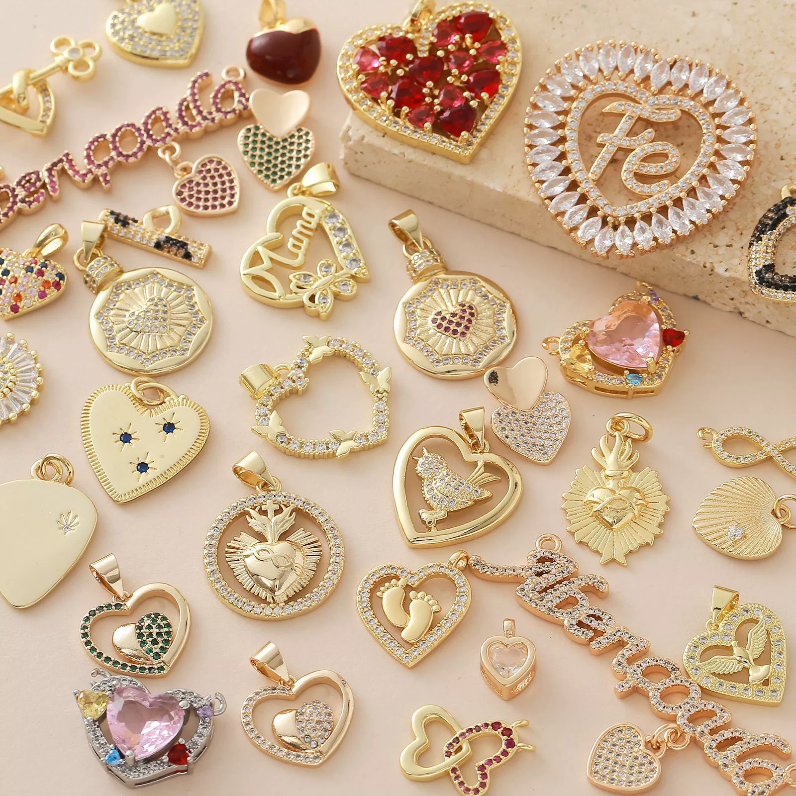 Wholesale Heartshaped Goldplated Copper Pendant Charms With Colorful Zircon Inlay Diy Jewelry Accessories For Women - Image 2