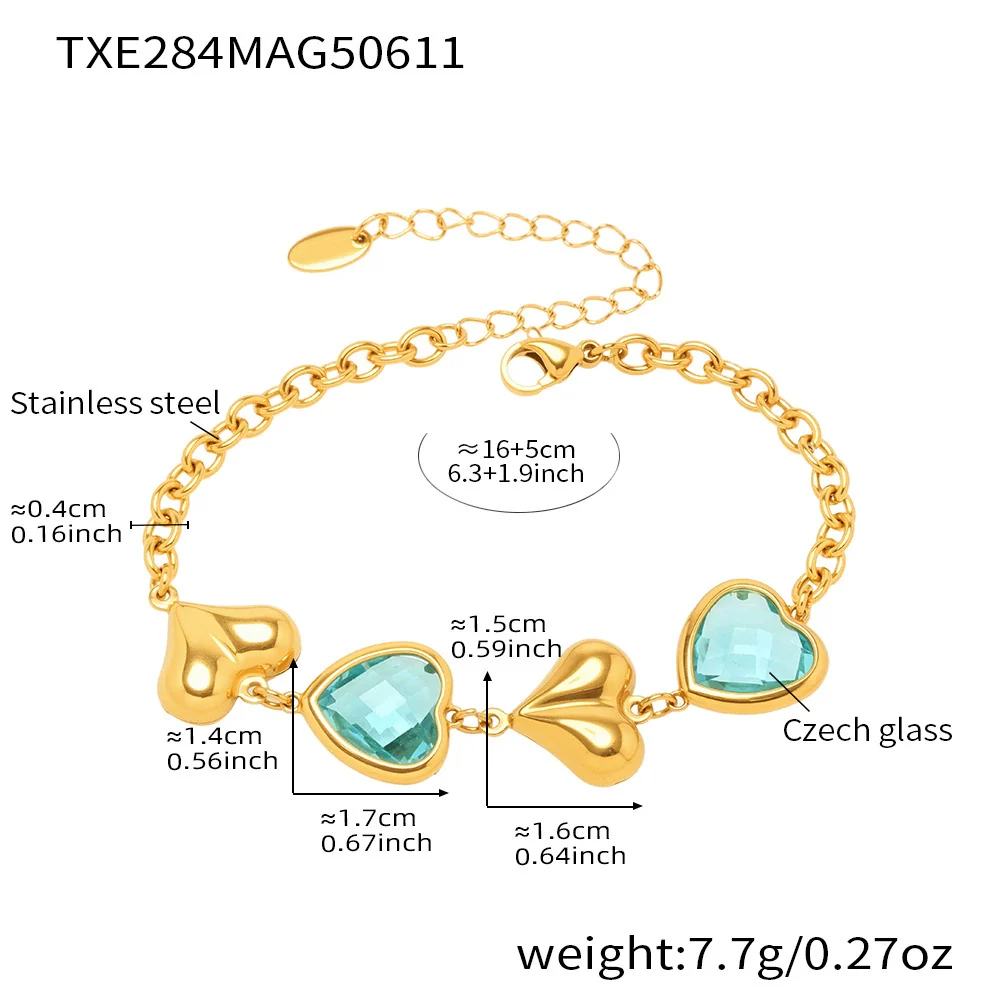 Wholesale Heartshaped Goldplated Stainless Steel And Czech Glass Ferris Wheel Super Flash Light Luxury Unisex Jewelry Set With Necklace And Hand Jewelry - Image 17