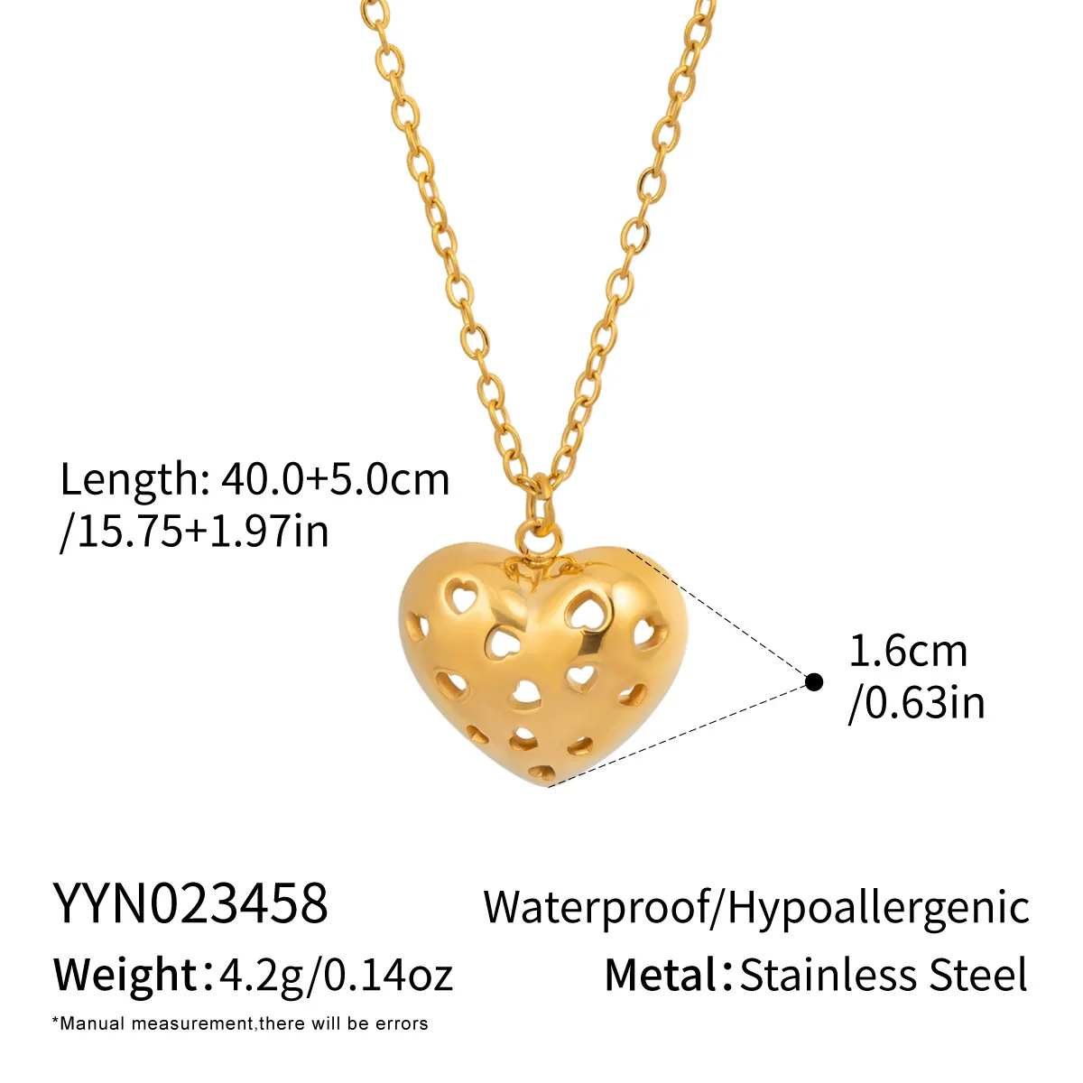 Wholesale Heartshaped Pendant Necklace For Women Stainless Steel 18K Real Gold Plated With Pvd Furnace Vacuum Real Gold Plating - Image 15