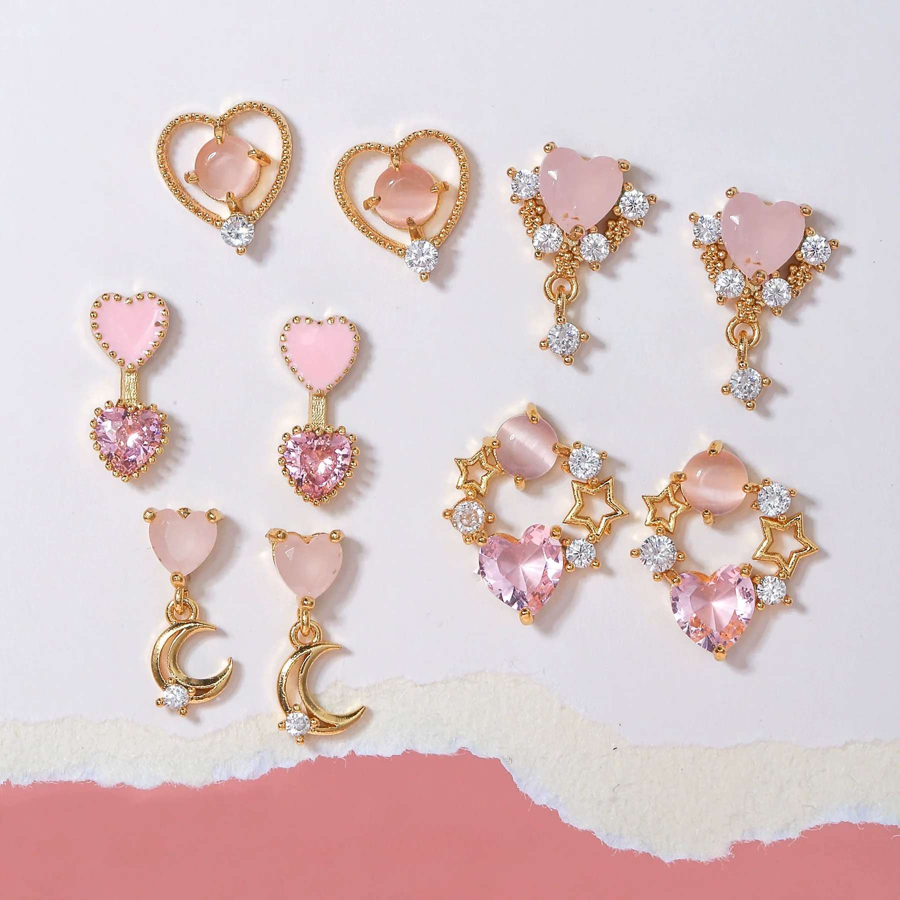 Wholesale Heartshaped Pink Zircon Earrings Brass 925 Silver Needle Electroplated Cute Jewelry