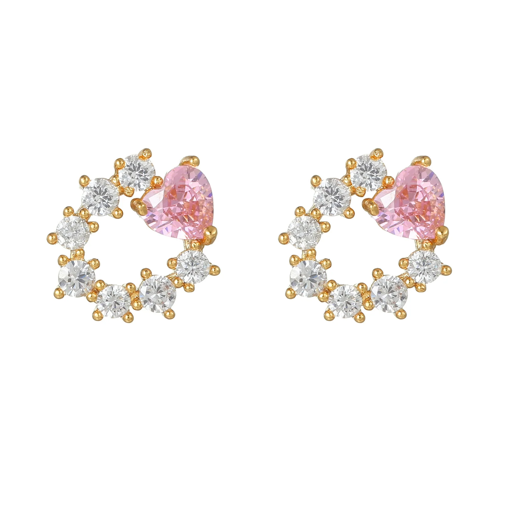 Wholesale Heartshaped Pink Zircon Earrings Brass 925 Silver Needle Electroplated Cute Jewelry - Image 10
