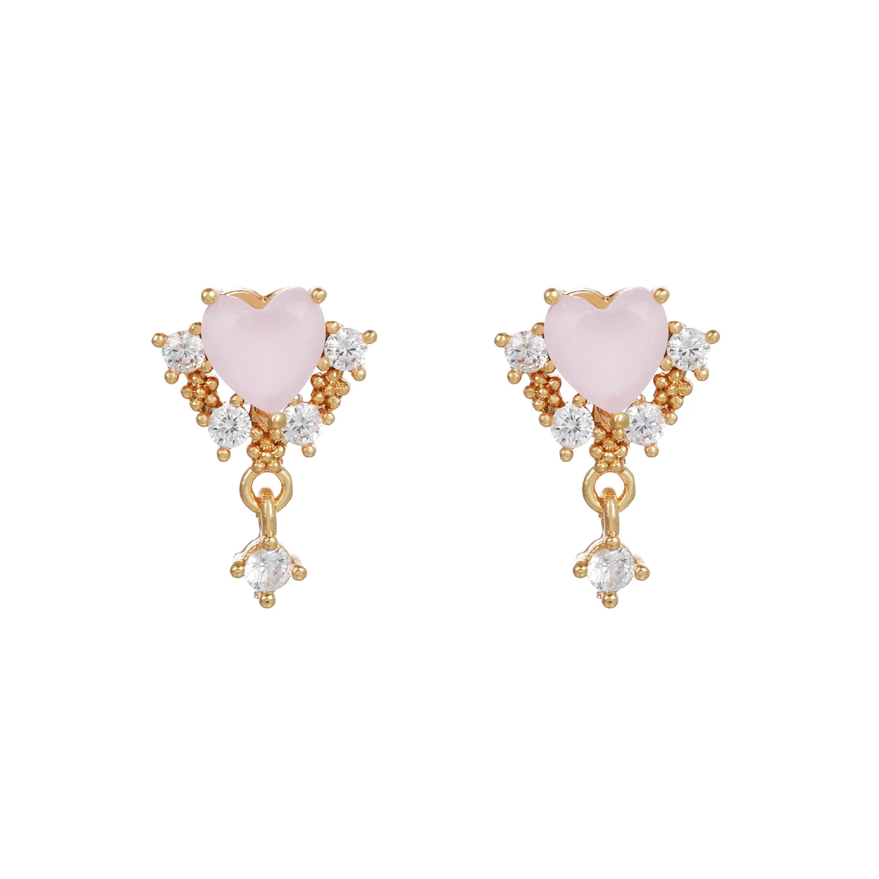 Wholesale Heartshaped Pink Zircon Earrings Brass 925 Silver Needle Electroplated Cute Jewelry - Image 12