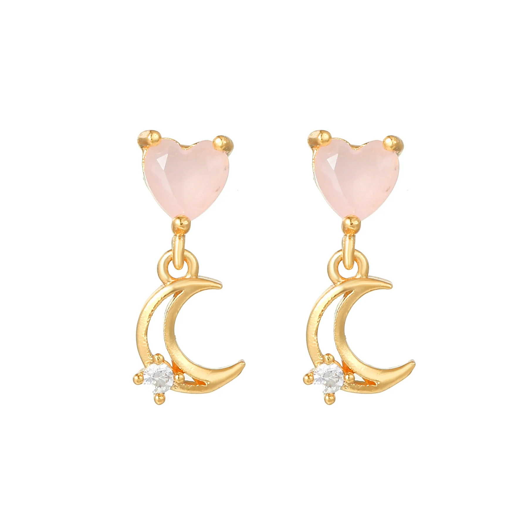 Wholesale Heartshaped Pink Zircon Earrings Brass 925 Silver Needle Electroplated Cute Jewelry - Image 16