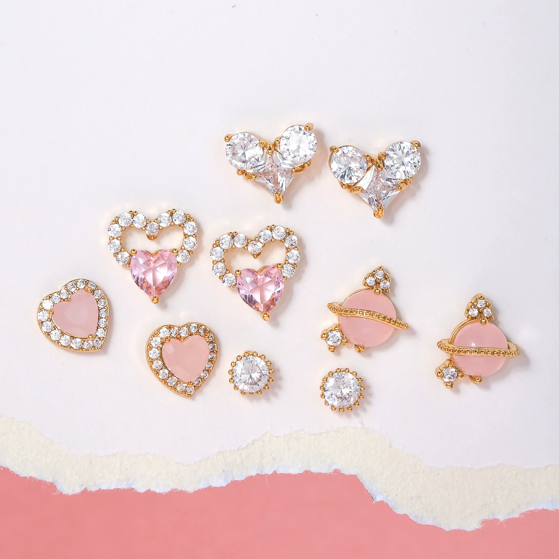 Wholesale Heartshaped Pink Zircon Earrings Brass 925 Silver Needle Electroplated Cute Jewelry - Image 2