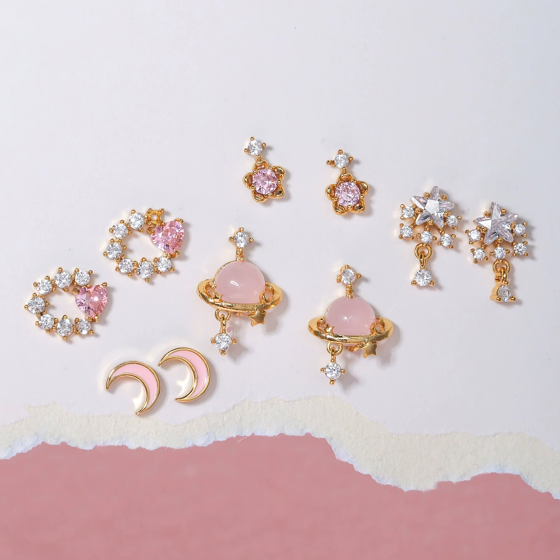 Wholesale Heartshaped Pink Zircon Earrings Brass 925 Silver Needle Electroplated Cute Jewelry - Image 3