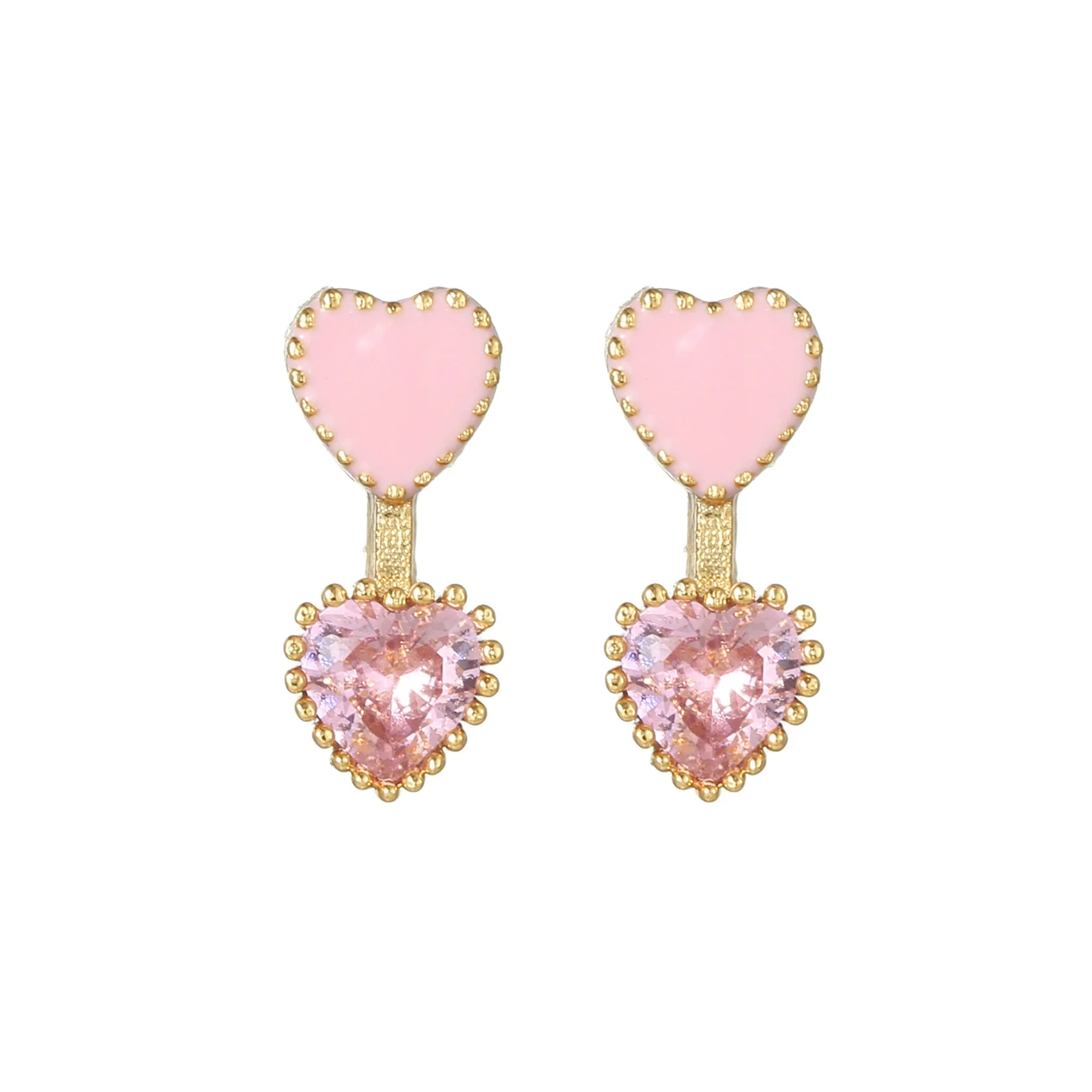 Wholesale Heartshaped Pink Zircon Earrings Brass 925 Silver Needle Electroplated Cute Jewelry - Image 4