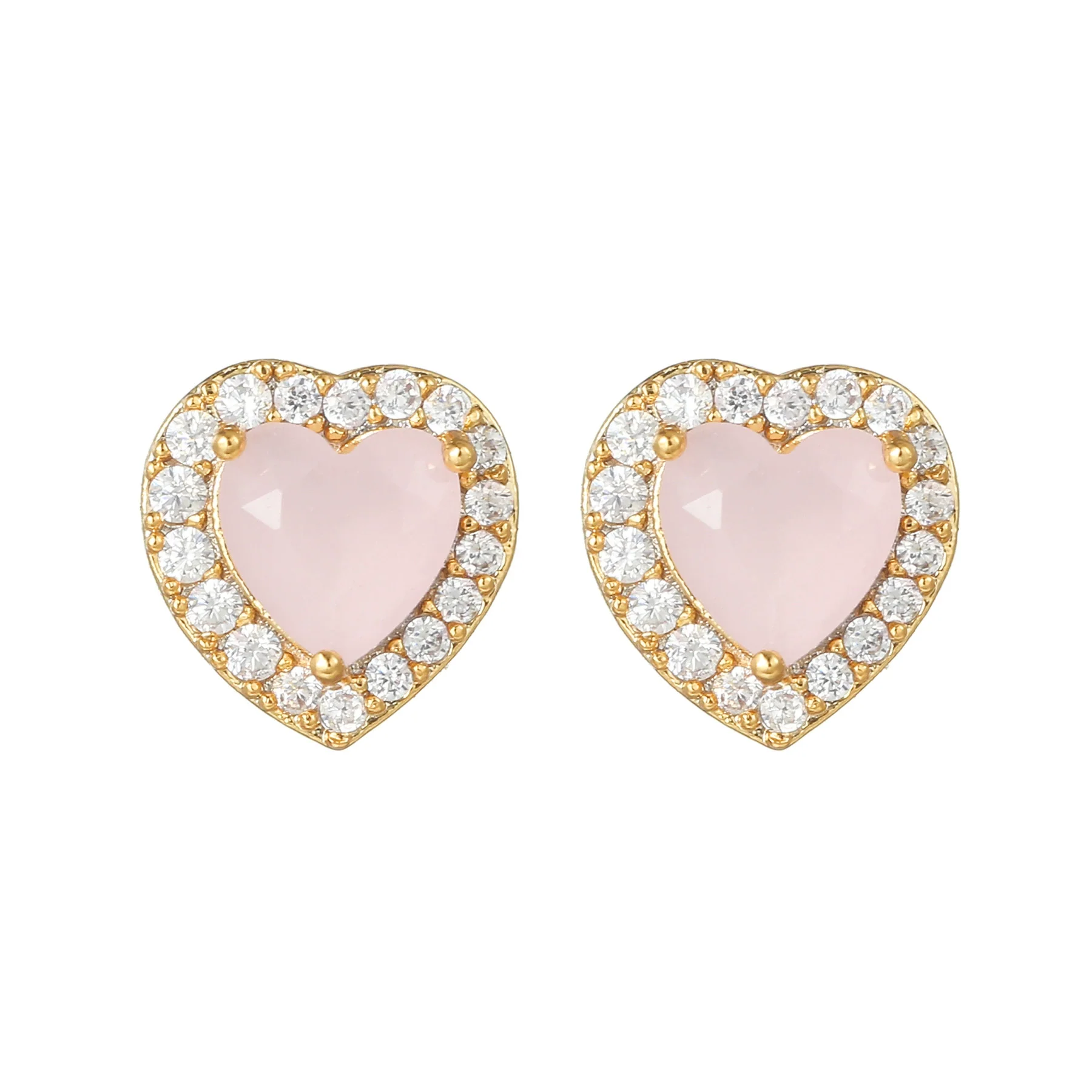 Wholesale Heartshaped Pink Zircon Earrings Brass 925 Silver Needle Electroplated Cute Jewelry - Image 5