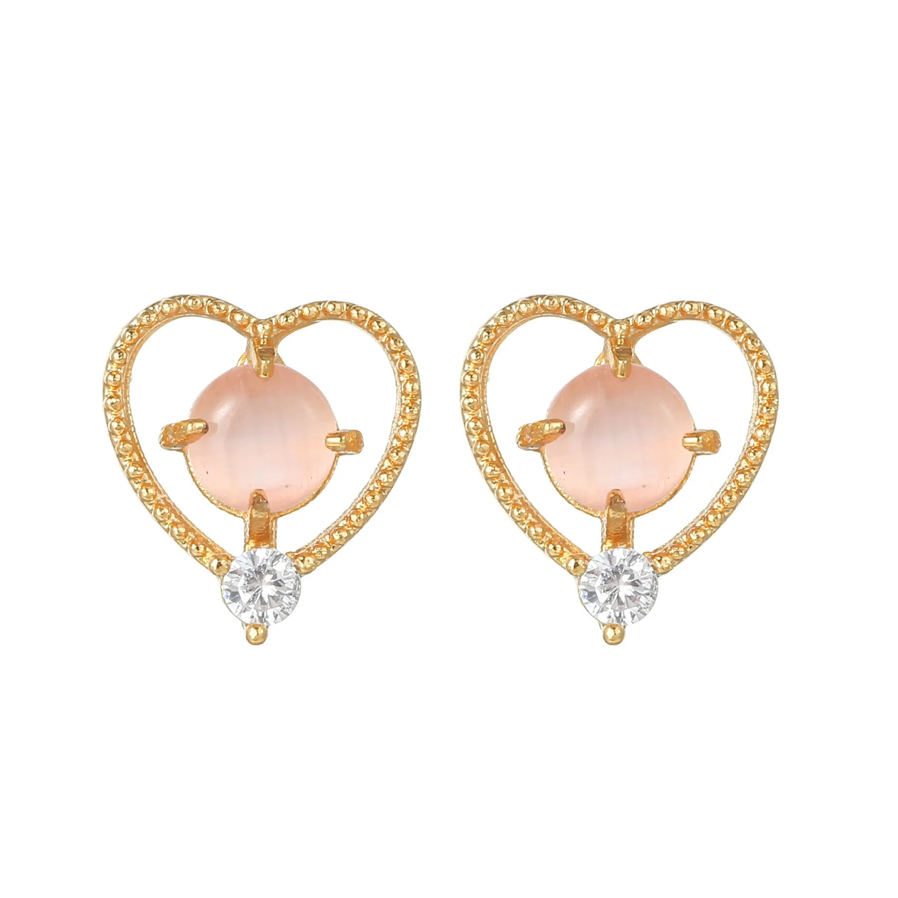Wholesale Heartshaped Pink Zircon Earrings Brass 925 Silver Needle Electroplated Cute Jewelry - Image 6