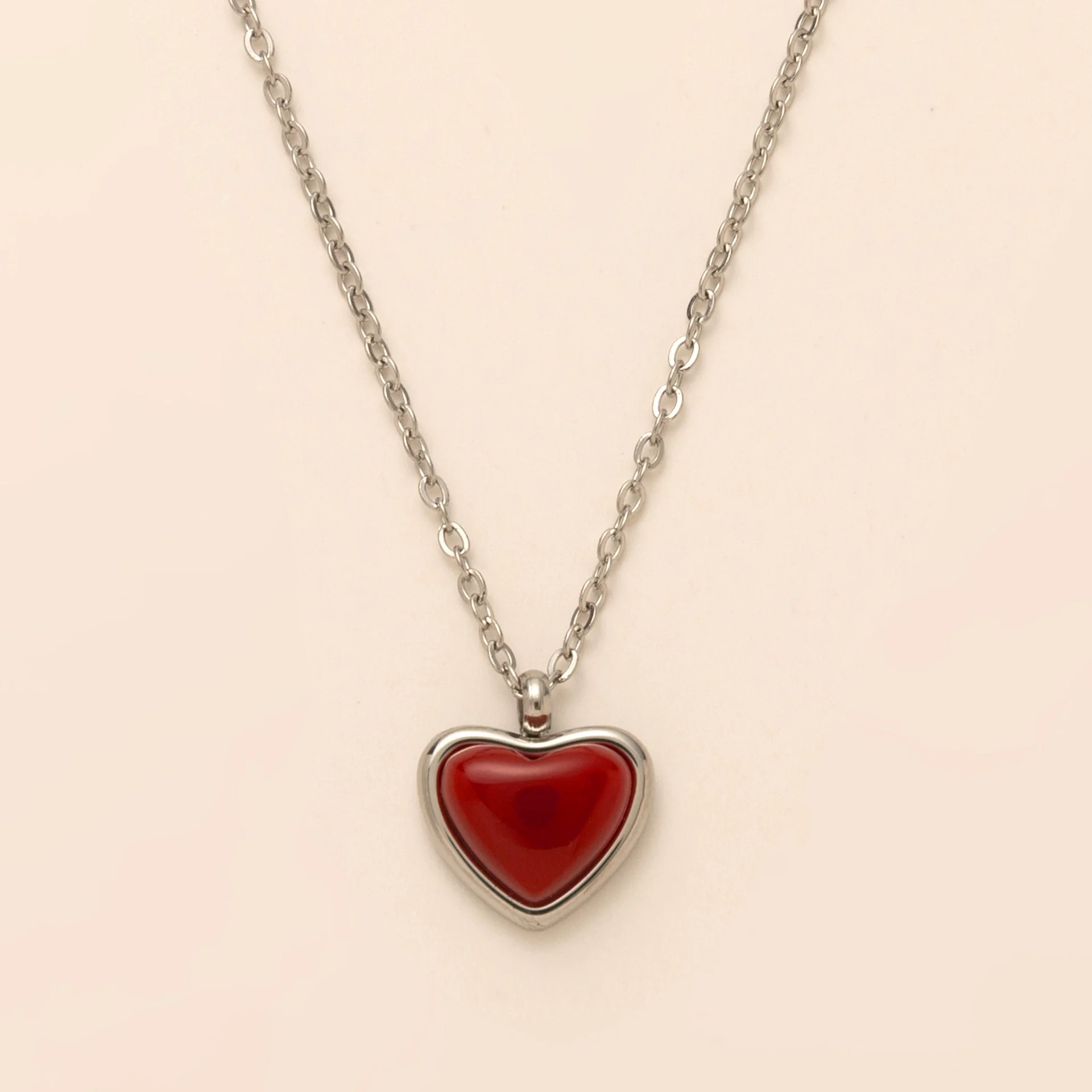Wholesale Heartshaped Red Agate Pendant Necklace And Earrings In Titanium Steel Electroplated 18K Gold - Image 10
