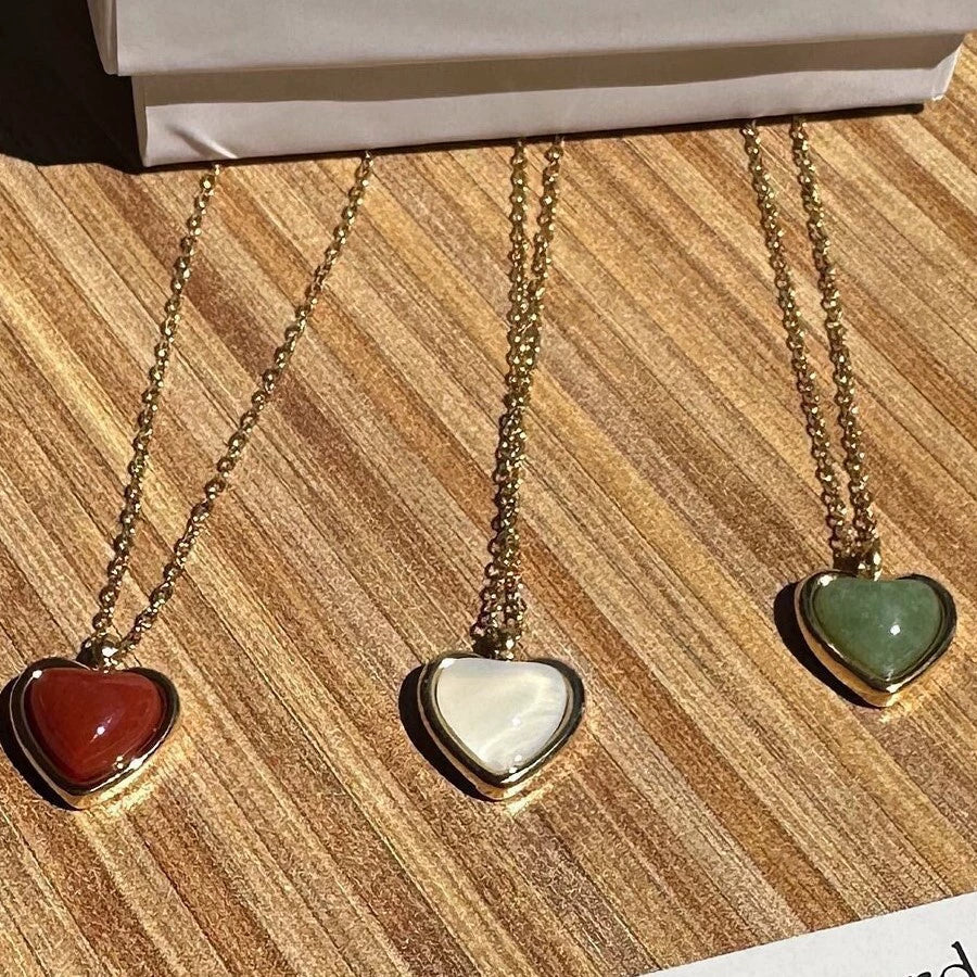 Wholesale Heartshaped Red Agate Pendant Necklace And Earrings In Titanium Steel Electroplated 18K Gold - Image 4