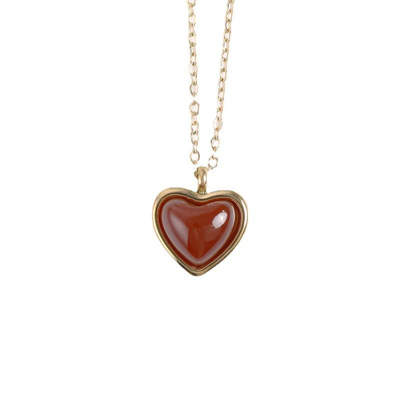 Wholesale Heartshaped Red Agate Pendant Necklace And Earrings In Titanium Steel Electroplated 18K Gold - Image 5