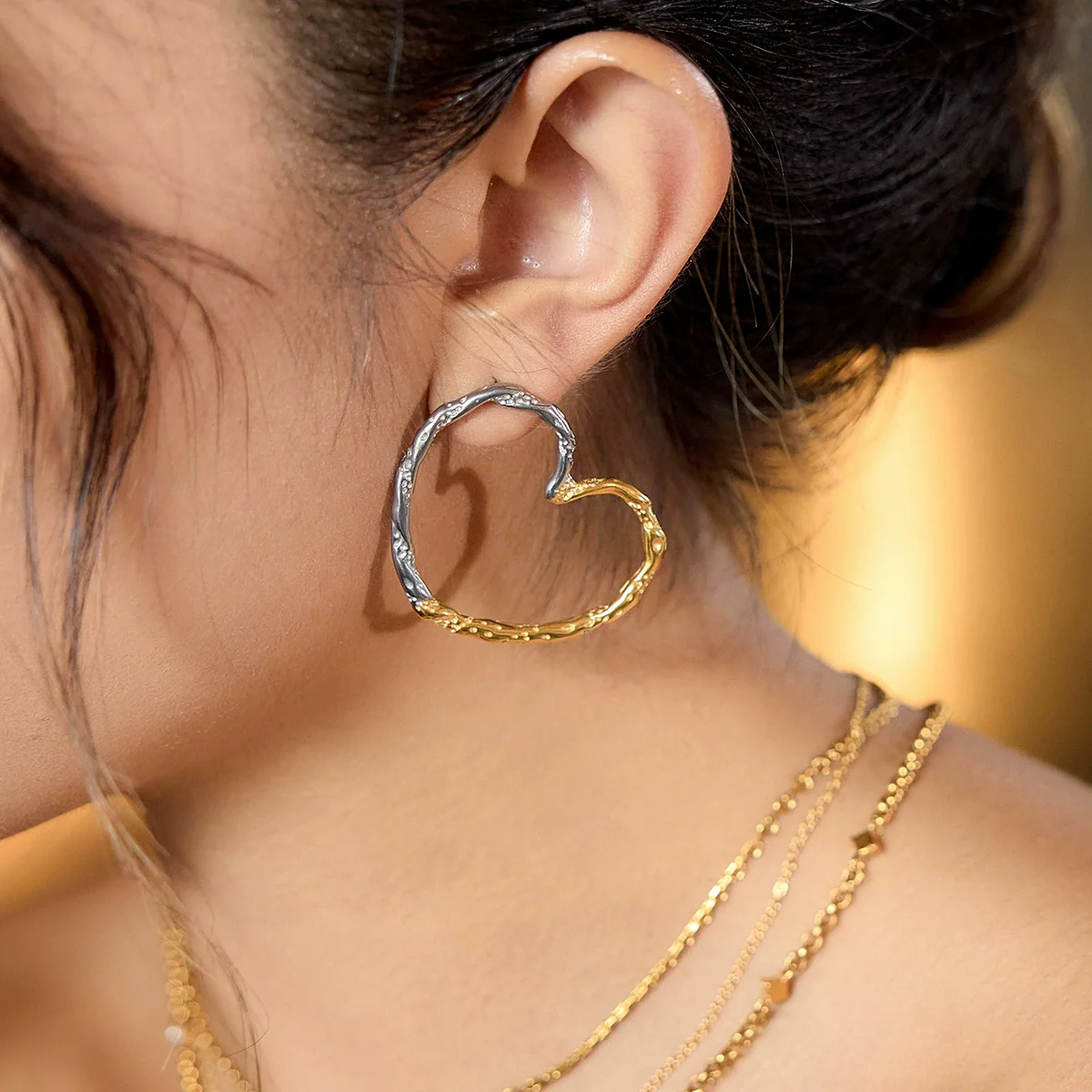 Wholesale Highend Electroplated Stainless Steel Heart Shape Geometric Earrings For Women