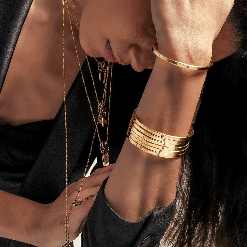 Wholesale Highend Geometric Diamondencrusted 18K Goldplated Stainless Steel Bracelet - Image 3