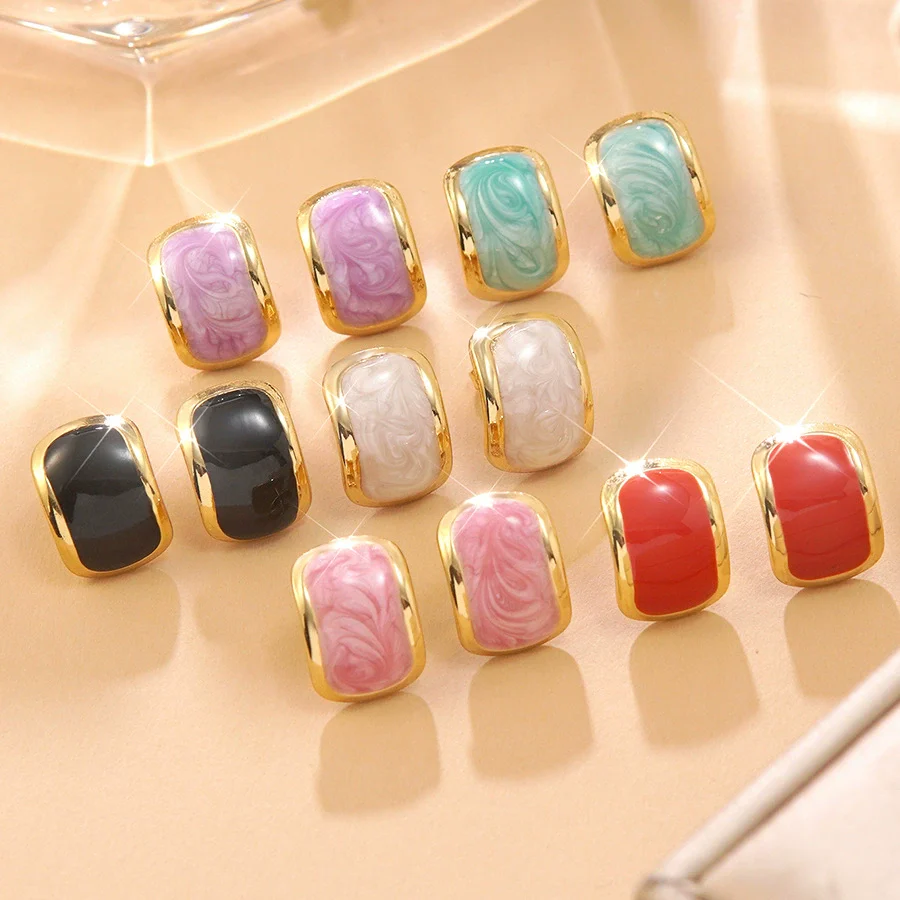 Wholesale Highend Geometric Stainless Steel Dripping Oil Earrings For Women