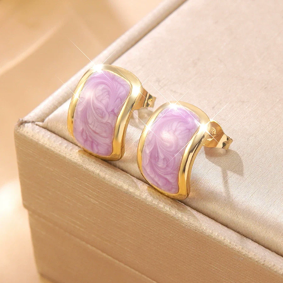 Wholesale Highend Geometric Stainless Steel Dripping Oil Earrings For Women - Image 3