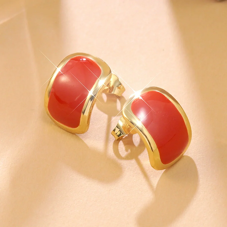 Wholesale Highend Geometric Stainless Steel Dripping Oil Earrings For Women - Image 7