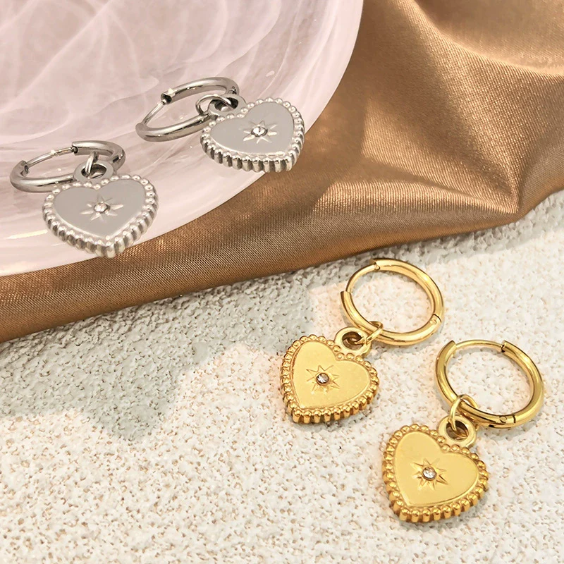 Wholesale Highend Geometric Stainless Steel Heartshaped Diamond Pendant Earrings For Women - Image 2