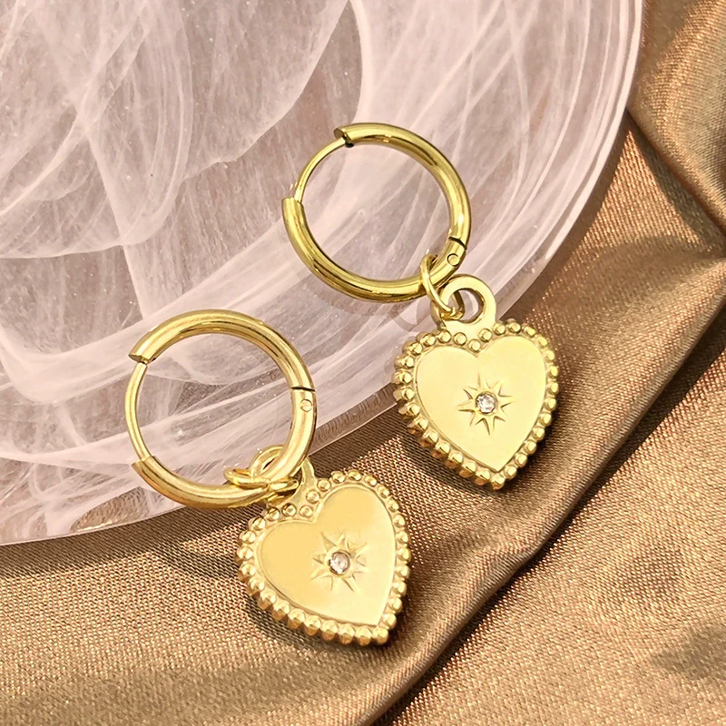 Wholesale Highend Geometric Stainless Steel Heartshaped Diamond Pendant Earrings For Women - Image 3