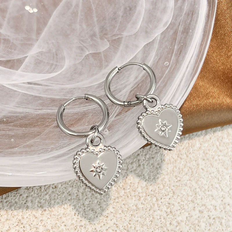 Wholesale Highend Geometric Stainless Steel Heartshaped Diamond Pendant Earrings For Women - Image 4
