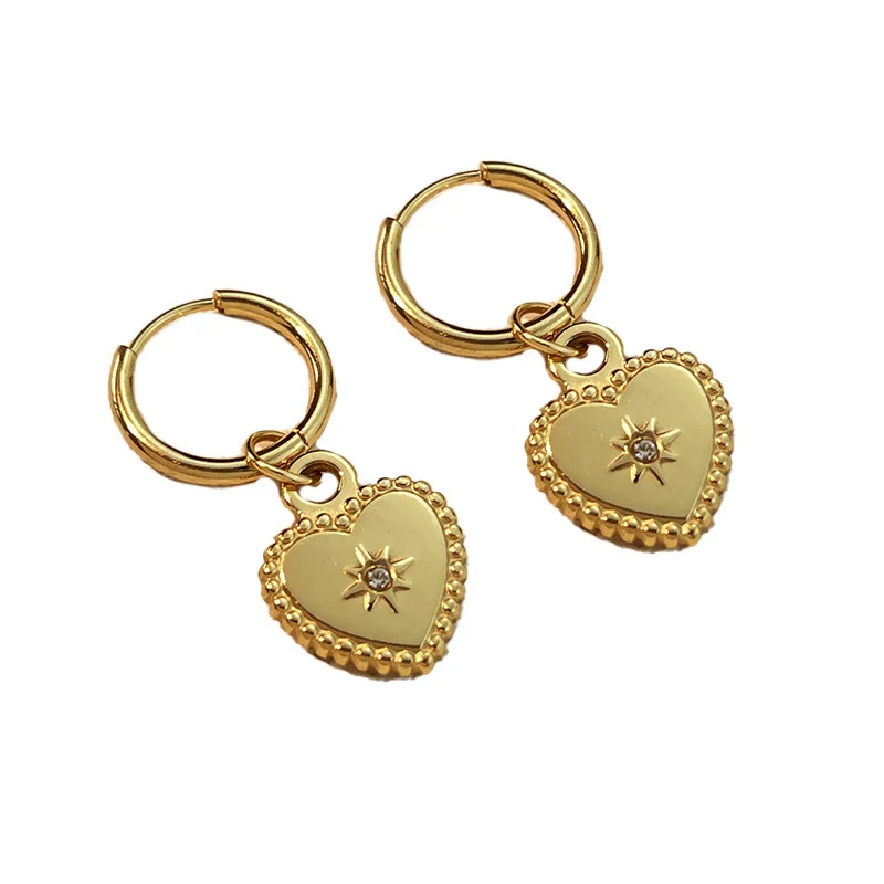 Wholesale Highend Geometric Stainless Steel Heartshaped Diamond Pendant Earrings For Women - Image 5