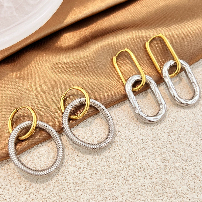 Wholesale Highend Geometric Stainless Steel Ushaped Twocolor Design Fashion Earrings For Women