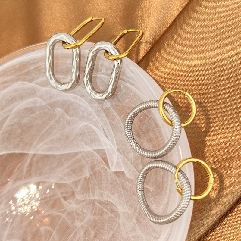 Wholesale Highend Geometric Stainless Steel Ushaped Twocolor Design Fashion Earrings For Women - Image 2