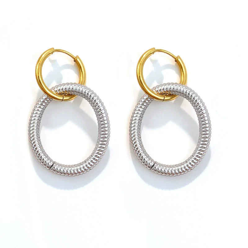 Wholesale Highend Geometric Stainless Steel Ushaped Twocolor Design Fashion Earrings For Women - Image 5