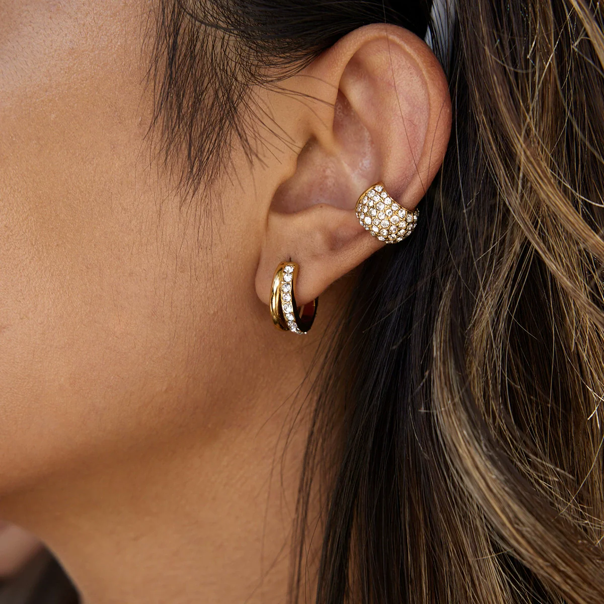Wholesale Highend Geometric Stainless Steel Zircon Earrings For Women With Electroplating Design