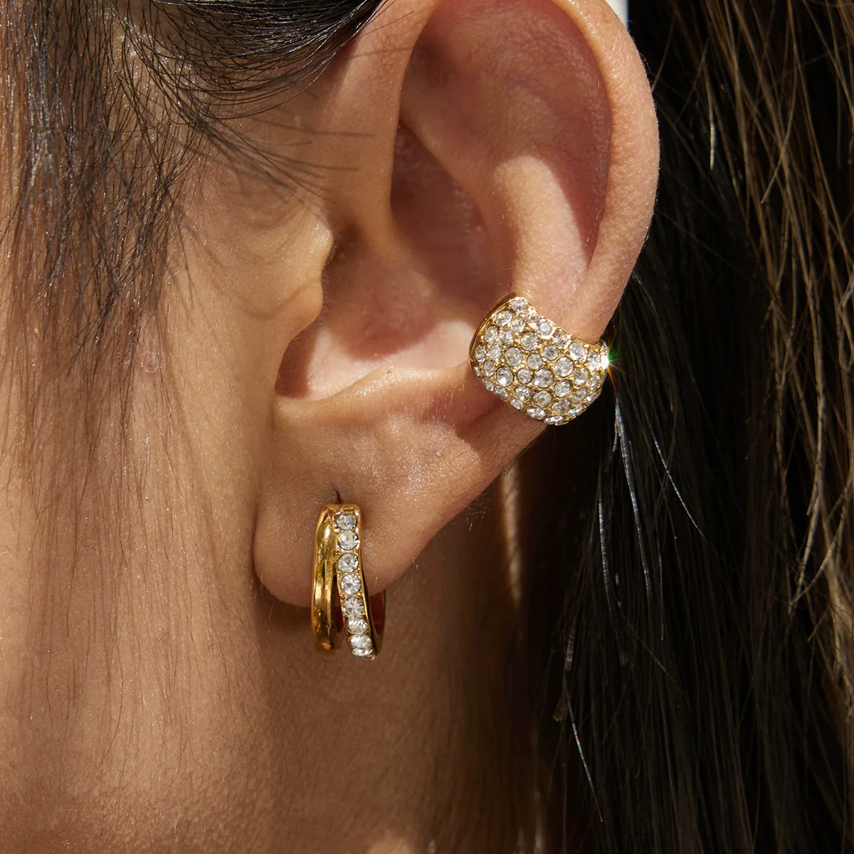 Wholesale Highend Geometric Stainless Steel Zircon Earrings For Women With Electroplating Design - Image 2