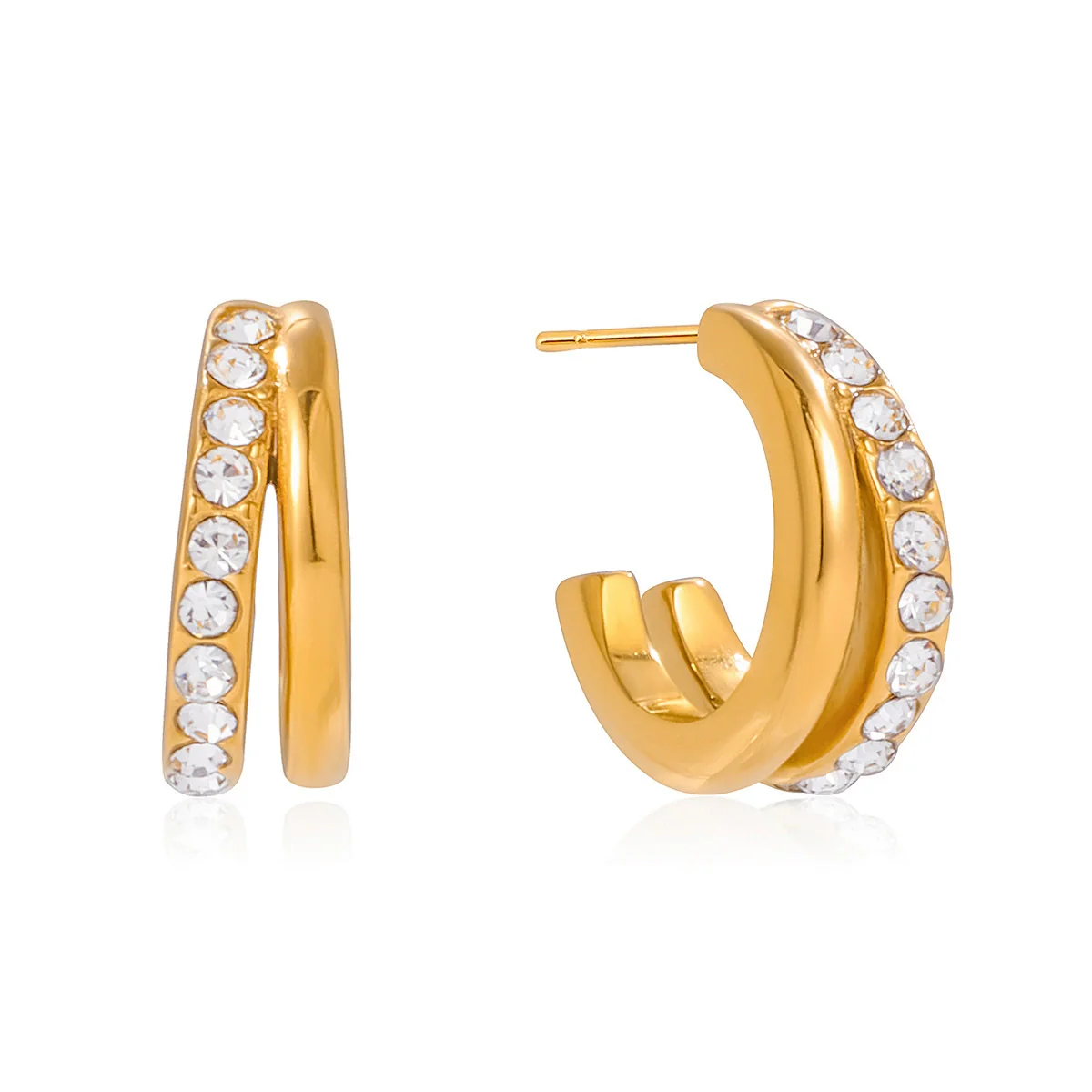 Wholesale Highend Geometric Stainless Steel Zircon Earrings For Women With Electroplating Design - Image 5