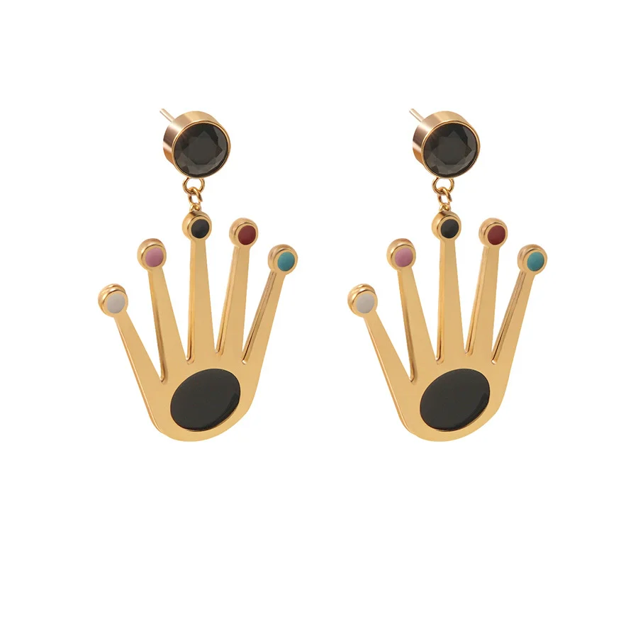 Wholesale Highend Oil Dripping Stainless Steel Crown And Palmshaped Earrings For Women - Image 5