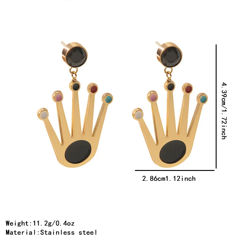 Wholesale Highend Oil Dripping Stainless Steel Crown And Palmshaped Earrings For Women - Image 6