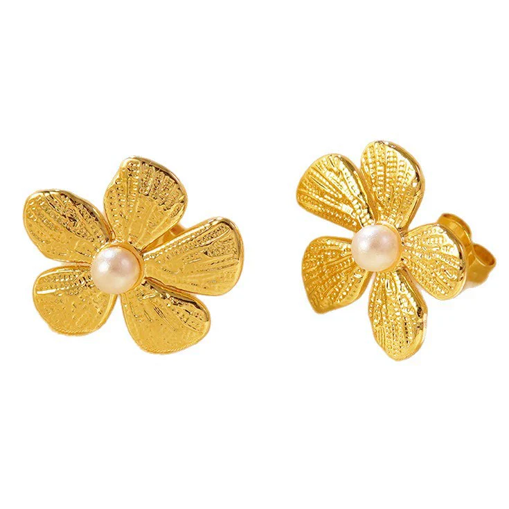 Wholesale Highend Stainless Steel Electroplated Flower Pearl Earrings For Women - Image 5