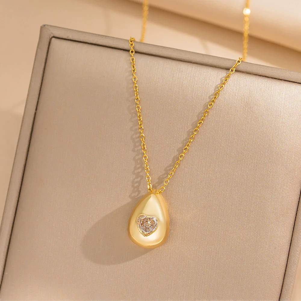 Wholesale Highgrade Titanium Steel Dropshaped Geometric Female Clavicle Necklace With Snake Bone Chain And Electroplating - Image 3