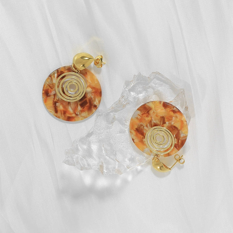 Wholesale Highgrade Women's Stainless Steel Goldplated Geometric Round Earrings For Autumn And Winter - Image 4