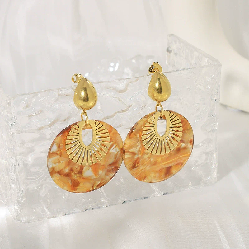 Wholesale Highgrade Women's Stainless Steel Goldplated Geometric Round Earrings For Autumn And Winter - Image 6