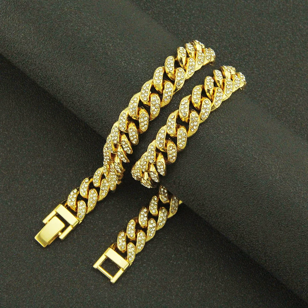Wholesale Hip Hop Alloy Cuban Chain Necklace With Diamond Inlay For Men Geometric Style - Image 2