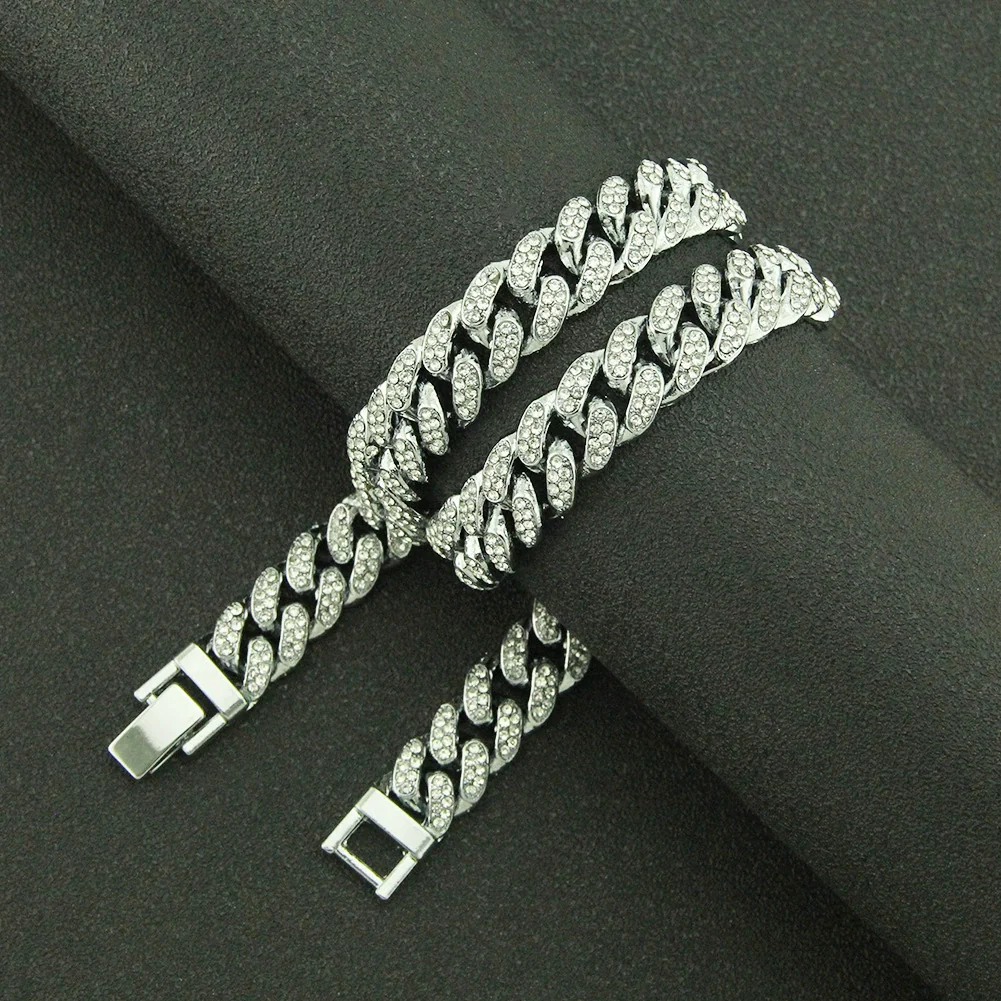 Wholesale Hip Hop Alloy Cuban Chain Necklace With Diamond Inlay For Men Geometric Style - Image 3