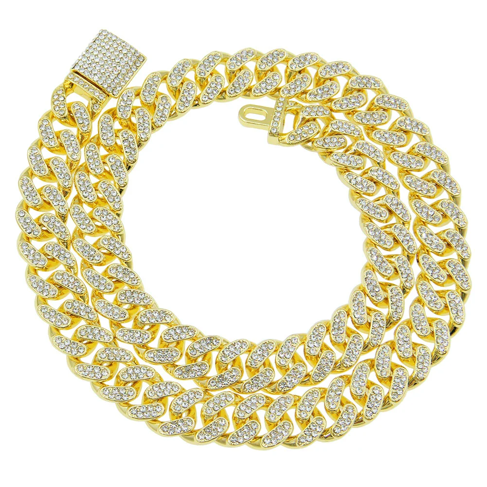 Wholesale Hip Hop Alloy Cuban Chain Necklace With Rhinestones And Geometric Design For Men