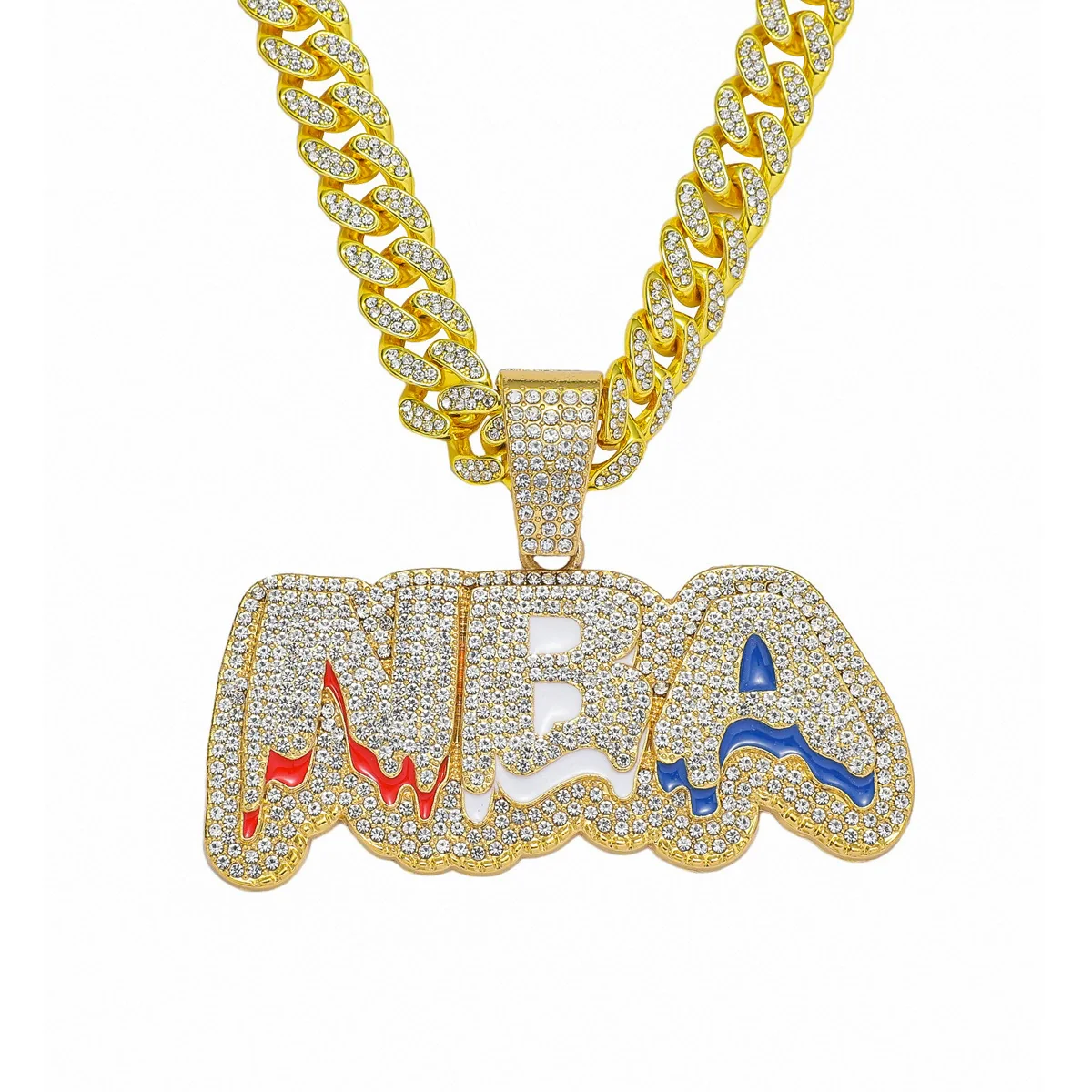 Wholesale Hip Hop Alloy Diamond Letter Pendant Necklace With Cuban Chain