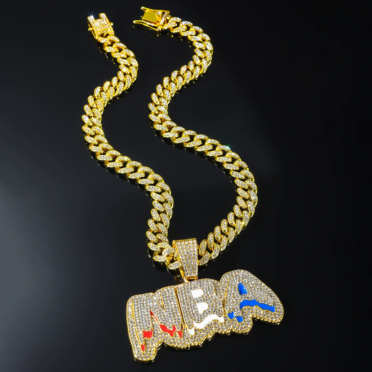 Wholesale Hip Hop Alloy Diamond Letter Pendant Necklace With Cuban Chain - Image 2